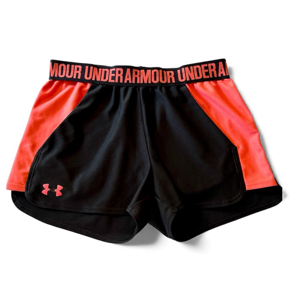 Under Armour Play Up Women’s XS Black Hot Pink Coral Gym Athletic Running Shorts